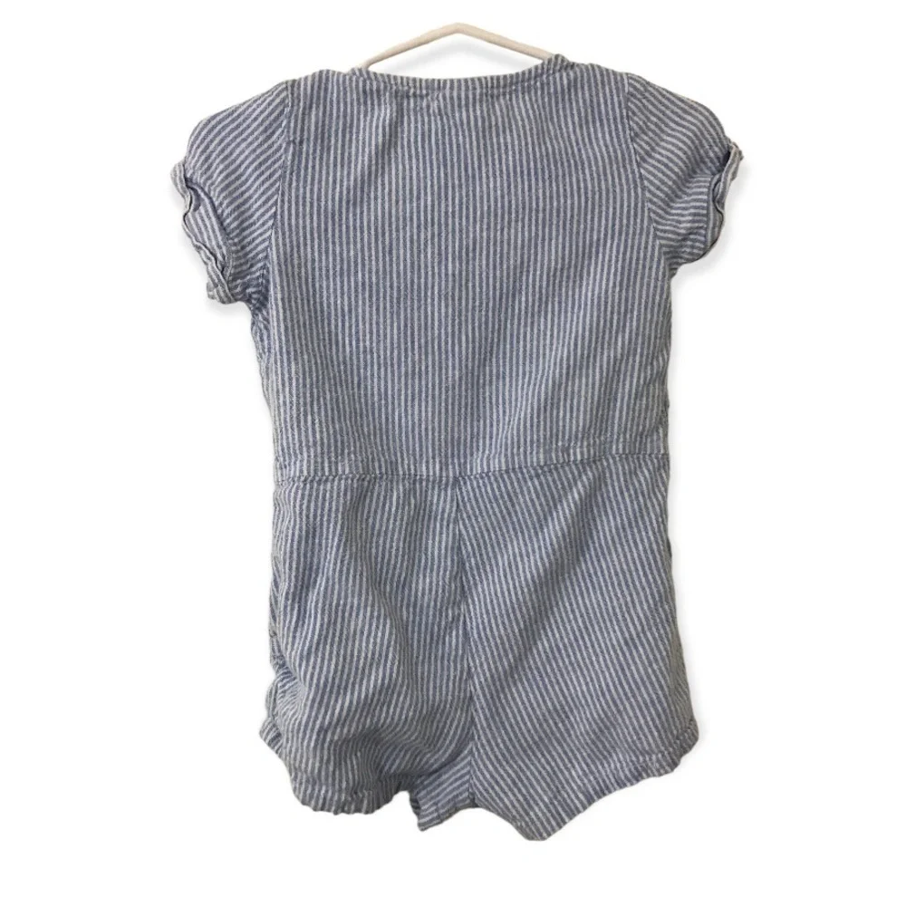 3/$15 Old navy toddler linen  blend blue and white stripe romper